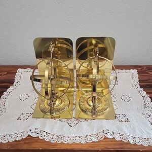 Vintage Lacquered Brass Armillary Sphere Sundials Arrow Book Ends Korea Academia